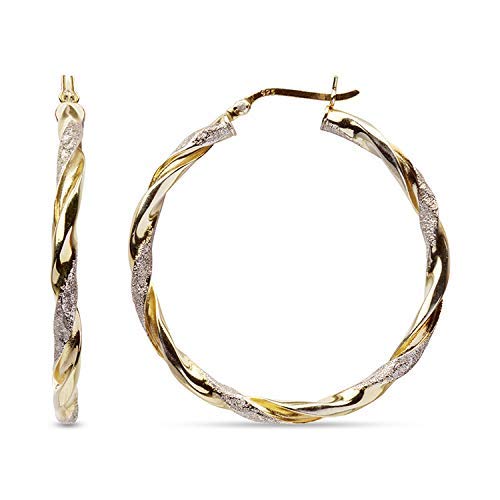 LeCalla 925 Sterling Silver Earring Hoops Jewelry 14K Gold-Plated Two-Tone Italian Design Small Hoop Earrings for Women 25 MM
