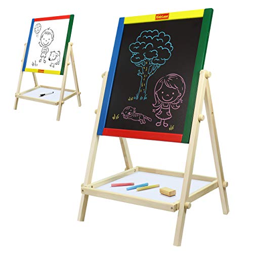 Kidzlane Art Easel for Kids | Wooden Toddler Easel | Double Sided Standing Chalkboard White