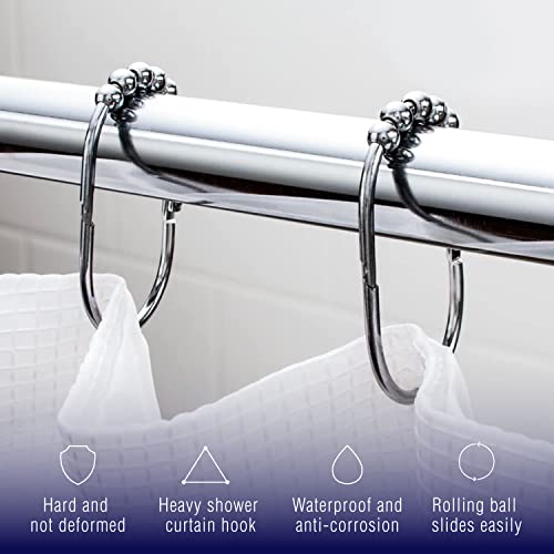 2LB Depot Wide Shower Curtain Rings/Hooks Set, Decorative Polished Chrome Finish, Easy Glide Rollers, 100% Rustproof Stainless Steel, Set of 12 Rings for Shower Rods
