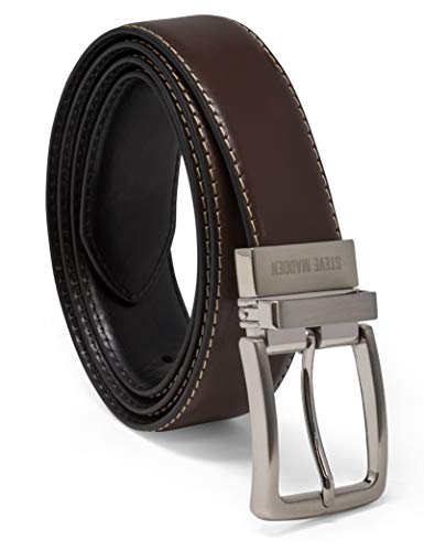 Steve Madden Men's Dress Casual Every Day Leather Belt, Brown/Black, 32