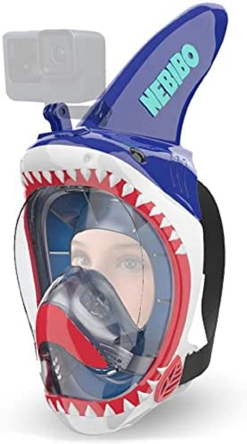 NEBIBO Shark Kids Snorkel Mask Full Face Set Ages 6+ X-Small blue