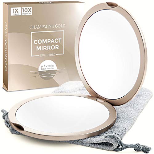 Magnifying Compact Mirror for Purses Distortion Mirrors Champagne Gold