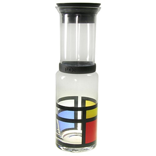 Mondrian Design Glass Carafe 750ml Capacity Red Blue Yellow 3.15 x 10.63 Inch