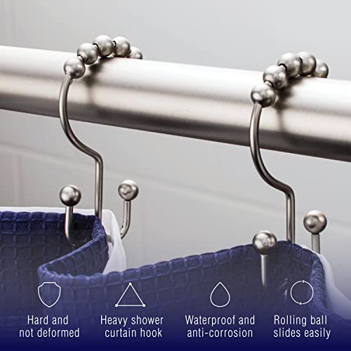 2lbDepot Double Sided Shower Curtain Hooks, Decorative Brushed Nickel Shower Curtain Hooks Rust Proof, Premium Stainless Steel Metal Hooks , Easy Glide Rollers, Set of 12 Curtain Rod Rings