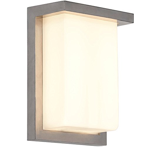 Hamilton Hills 8 Inch Silver Squared Flush Mount Outdoor Light Fixture | Modern Front Door Exterior Light 3000K Frosted Lens Wall Sconce | Outside LED Porch Lights with Brushed Nickel Finish