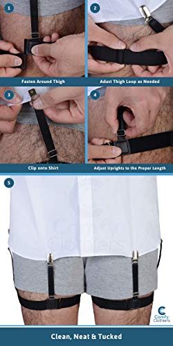 Adjustable Shirt Garters With Locking Non-slip Clips 1 Pair Comfy Deluxe Elastic