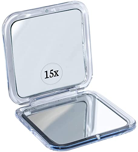 Small Compact 15x Magnifying Mirror for Travel Square 3.3 X 3.3