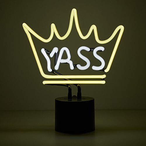 Amped & Co YASS QUEEN Neon Light Novelty Desk Lamp, Large 11.3x9.75, Yellow/White Glow
