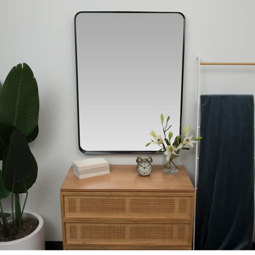 Contemporary Brushed Metal Wall Mirror Black Frame 30x40 Horizontal Vertical