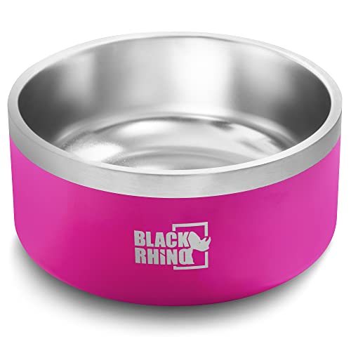 Black Rhino The Dura-Bowl (42 Oz) Double Insulated Stainless Steel Food & Water Dog Bowls for Small, Medium, Large Dogs | Non Slip |