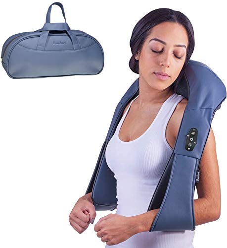 Bruntmor Cordless Rechargeable Neck & Back Pain Relief Products | Shiatsu Massager 3-D Deep Kneading Portable Full Body Massager Back Massager for Back Pain with Heat | Ideal for Relieving Shoulder