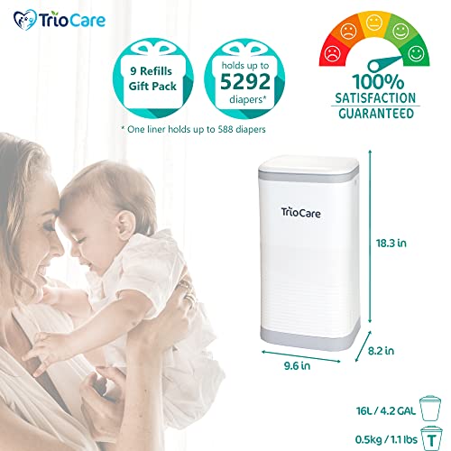 TrioCare Odour Locking Blocking Control Diaper Pail White. 5292 Count Over 12 Months Refill Bag Supply, Lavender Scent Value Gift Set. Modern Design Baby Senior Adult Pet Waste Disposal Dignity Bin