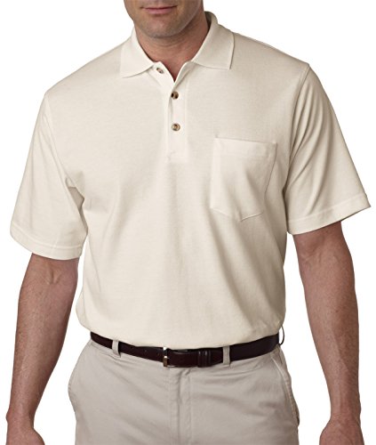 UltraClub Men's Classic Pique Polo Short Sleeve Shirt with Pocket Large Stone