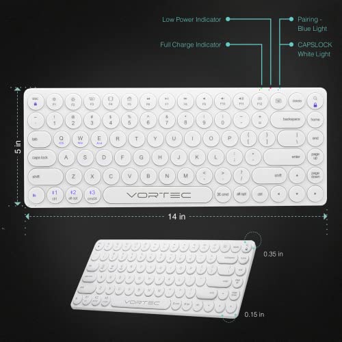 Vortec Bluetooth Keyboard for iPad, iPhone, Android, Apple, Windows – Streamlined, Compact Multi Device Keyboard – Ergonomic Bluetooth Wireless Keyboard for Mac, PC – Computer Keyboard Bluetooth