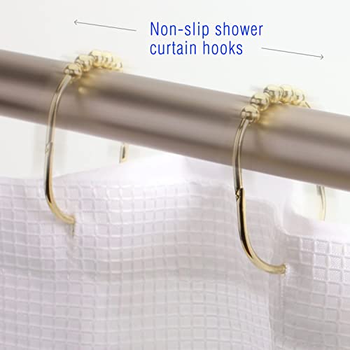 2LB Depot Wide Shower Curtain Hooks/Rings Set, Decorative Gold Finish, Easy Glide Rollers, 100% Rustproof Stainless Steel, Set of 12 Rings for Shower Rods