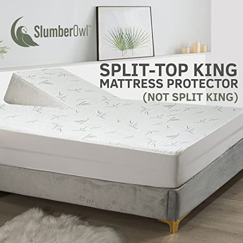 SlumberOwl Premium Bamboo Mattress Protector – 100% Waterproof, Cooling & Ultra Soft Mattress Cover (Split Top King)