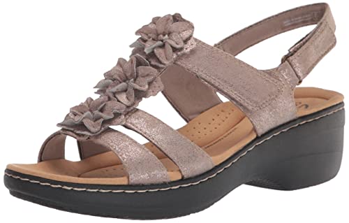Clarks Women's Merliah Sheryl Heeled Sandal, Black Textile/Leather Combi, 8.5 Narrow