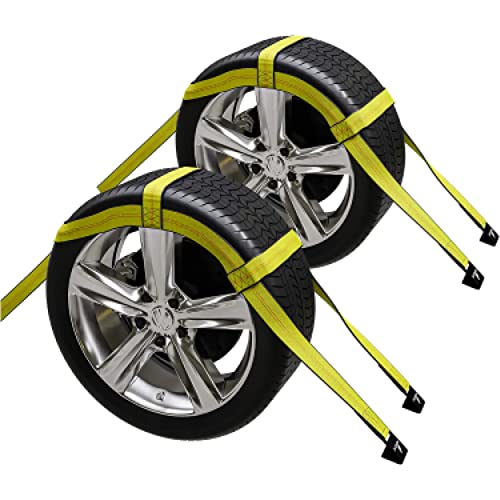 2X Dolly Basket Straps with Flat Hooks Tow Dolly Straps Car Basket Straps Adjustable Two Dolly DEMCO Wheel Net Fits 13-16 Inches Tire Wheels and 3330 lbs Load Capacity