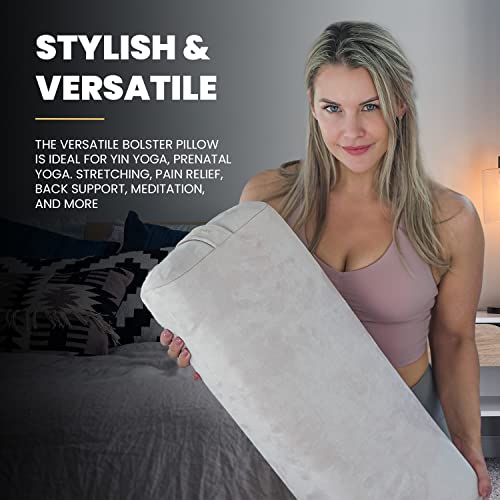 AJNA Yoga Bolster Pillow - Luxurious 100% Organic Vegan Suede - Yoga Bolster for Restorative Yoga - Rectangular Yoga Pillow with Carry Handle - Machine Washable Cover