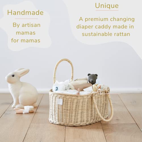 BEBE BASK Baby Diaper Caddy Organizer in Organic Rattan w Removable Divider - Luxury Diaper Caddy Basket Makes The Perfect Cute Diaper Caddy for Baby Girl & Diaper Caddy for Baby Boy