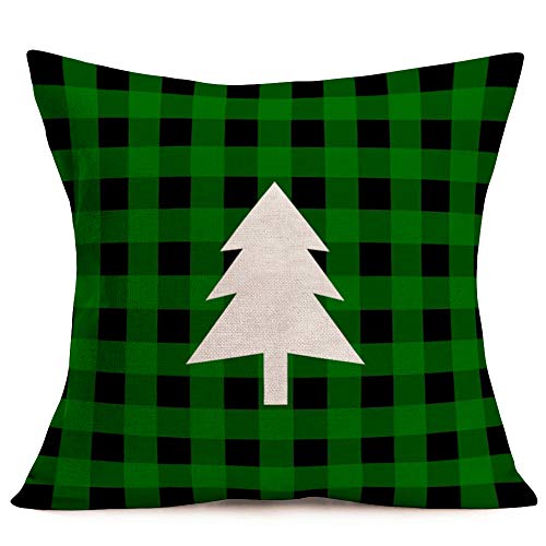 Hopyeer Pack 4 Christmas Grid Throw Pillow Covers & Case 18x18 Festiva 16