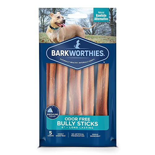 Barkworthies Odor Free 6 Inch Bully Sticks Healthy Dog Chews Promotes Dental Health