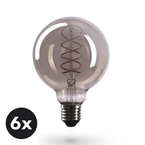 Crown Led 6 X Edison Light Bulb E26 Filament Lamps in Smoky Glass Look