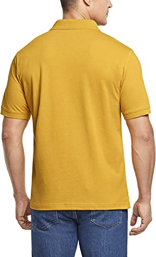 TSLA Men's Cotton Pique Polo Shirts Classic Fit Short Sleeve Solid Casual Shirts Performance Stretch Golf Shirt Cotton Blend Polo Yellow Large
