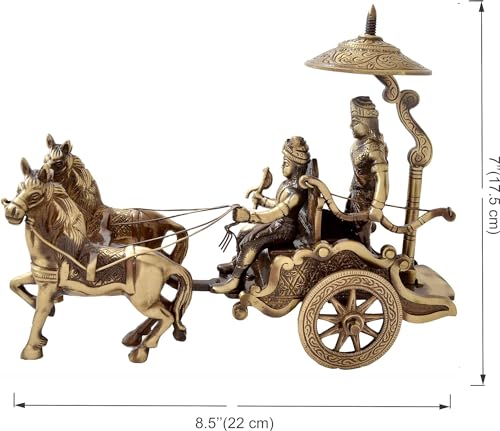 eSplanade Brass Krishna Arjuna Rath Chariot Horses Showpiece Home Decor Krishna Arjun Updesh Gita Saransh (2 Horse Rath)