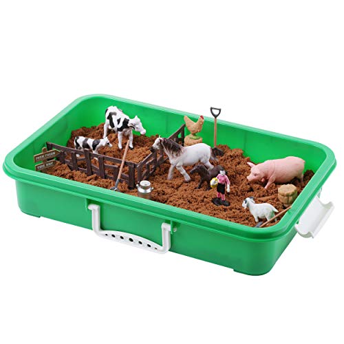 Farm Sand Play Set - Creativity Sensory Bin Toys for Kids with 2 lbs of Sand, Farm Animal Toys and Farm Tools - 28 Farm Toy Figures with Container Storage. Age 3, 4, 5 Year Old Toddlers