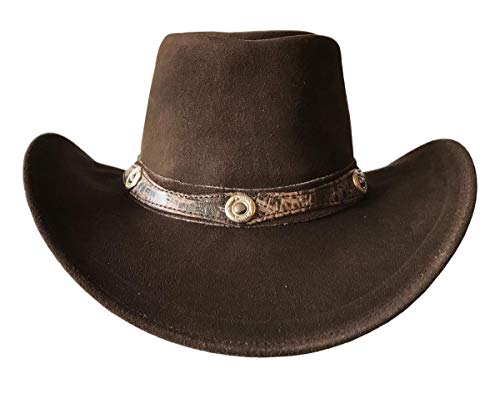 Brandslock Brown Leather Cowboy Hat for Men Women Lightweight XLarge