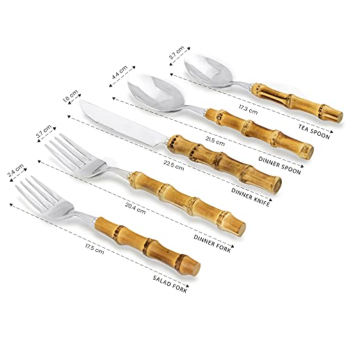 Homenook Bamboo Silverware Set - Natural Bamboo Flatware - Bamboo Cutlery and Utensils - Handcrafted 5 Piece Utensil Setting – Set for 1