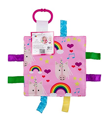 Pink Unicorns Rainbow Baby Paper Sensory Crinkle Me & Teething Square 8 X 8 Inch (Unicorn & Rainbow)
