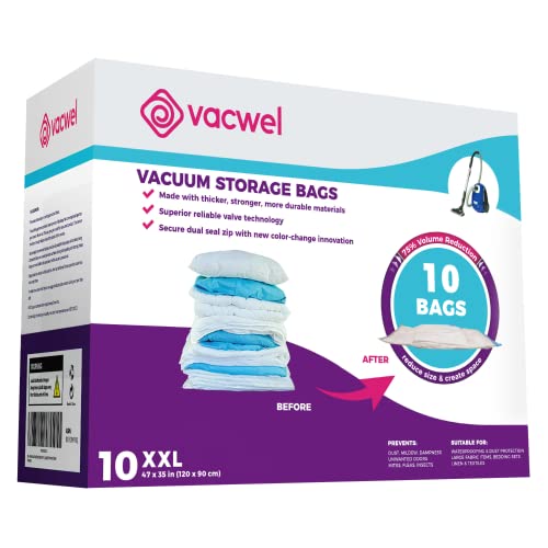 Vacwel 10 Pack XXLarge Vacuum Storage Bags Spacesaving Solution Blankets