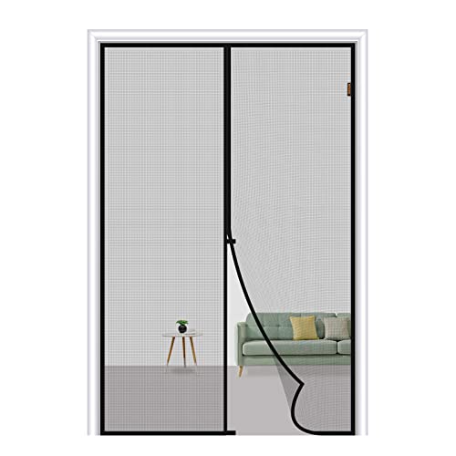 Black Magnetic Screen Doorreinforced Sliding Door Mesh With Full Frame