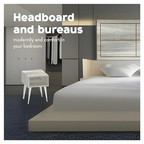 Modern Wood Headboard With 2 Nightstands Contemporary Design Mdf Material