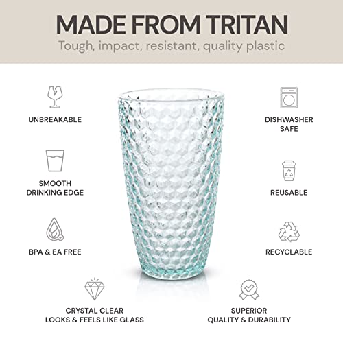 BELLAFORTE - Shatterproof Tritan Plastic Tall Tumbler Teal - 19oz, set of 4, Laguna Beach Drinking Glasses - Dishwasher Safe Tumblers - Unbreakable Drinkware for indoor and Outdoor Use, BPA Free