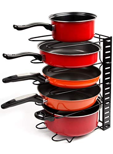 Vdomus Adjustable Pots and Pans Rack for Kitchen, Pan and Pot Lid Holder Black Metal (Black)