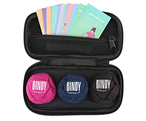 BINDYAUS Bindy Australia Hacky Sack Balls for Kids Adults Bulk - 3 Pack - Footbag Set, Playing Cards, and Carry Case - Beach Toys Camping Games Juggling Toys for Teens