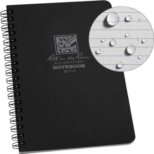 Rite In The Rain All-Weather Side-Spiral Notebook, 4 5/8" x 7", Black Cover, Universal Pattern (No. 773)