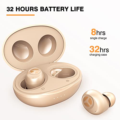 TRANYA T10 Pro Wireless Earbuds Bluetooth 5.3, 12mm Driver with Premium Deep Bass, Wireless Charging, IPX7 Waterproof, Low-Latency Game Mode in Ear Headphones - Bisque