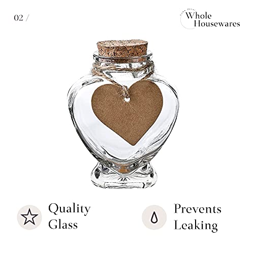 WHOLE HOUSEWARES Heart Shaped Glass Favor Jars with Cork Lids Set of 12 heart