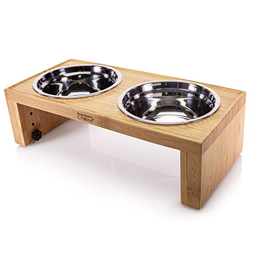 Prosumers Choice Adjustable Bamboo Pet Bowls Stand 4.7 to 7.7 Inches Tall Silver