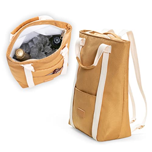 Wine Tote Bag and backpack for 2 Bottles Leakproof & Insulated (Mustard)