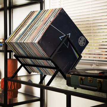 Urbane Sound Vinyl Record Storage Rack - Camden Vinyl Record Holder - Vinyl Storage Rack - Record Stand for LP Storage - Vinyls Organiser - Vinyl Album Storage 70Lps Books Magazines Albums (Black)