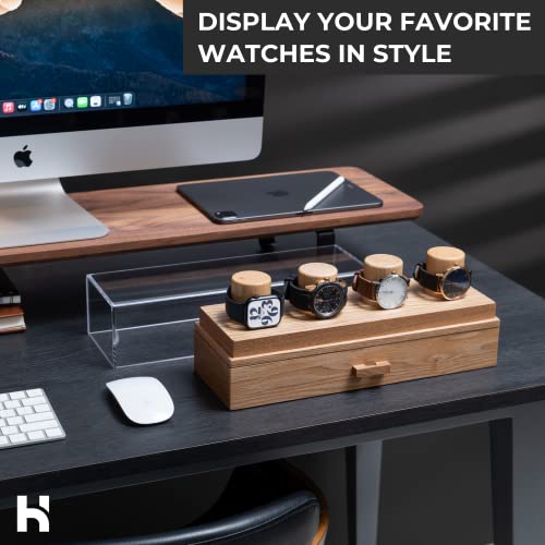 Watch Display Case Watch Holder - Fathers Day Gift for Dad - Premium Watch Box Organizer for Men with Clear Display and Drawer for Accessories - Wooden Watch Cases for Men - Mens Watch Box - Oak