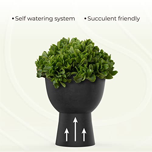 LUXEPORCH 10 Inch Plant Pot with Stand - Mid Century Modern Indoor Planter Pots with Drainage Hole, Plug, Plant Stand with Pot 10.6" Inches H - Large White Planters for Indoor Plants (Varen, White)