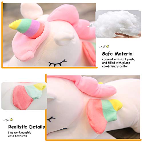 Aixini Unicorn Stuffed Animal Pillow 11.8 Inch Soft White Plushie Rainbow Wings