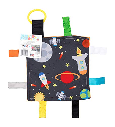 The Learning Lovey Outer Space Rockets Baby Crinkle Square Taggy Toy 8x8 Inch