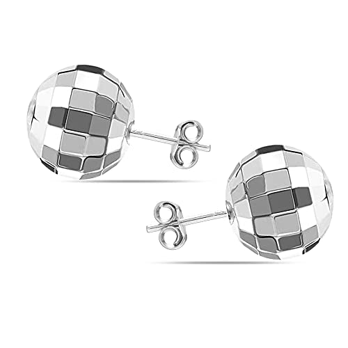 Charmsy 925 Silver Mirror Ball Earrings Disco Studs Lightweight 10mm